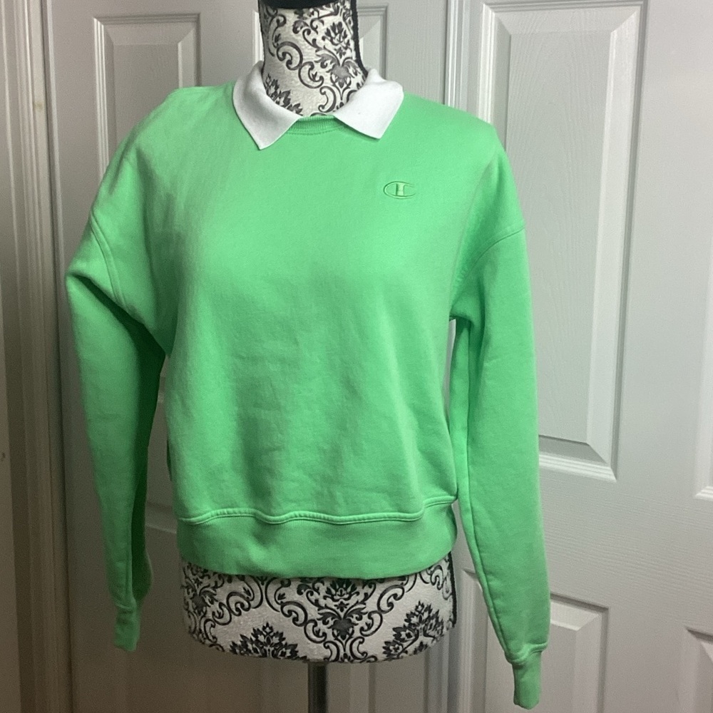 Champion Bright Light Green White Collar Pullover S